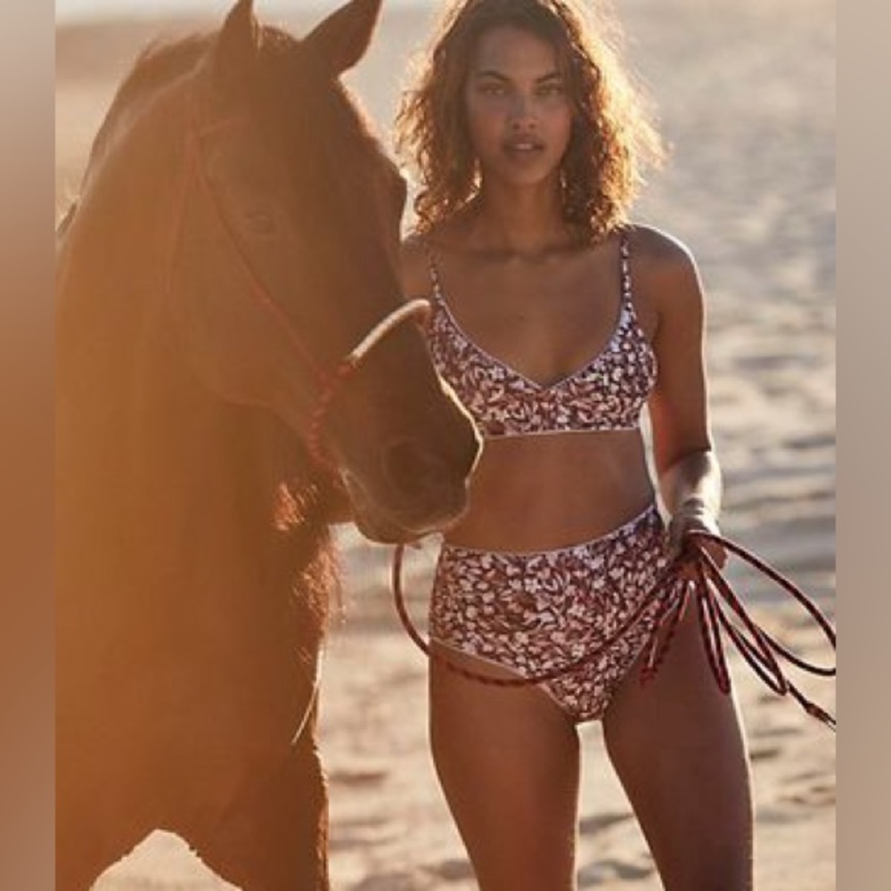 NWT Free People X JUILLET Rowe Bikini Bottom Size M Brown Floral Z288-80